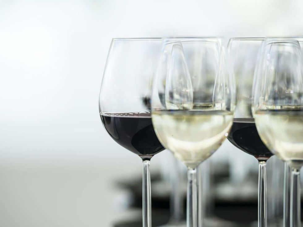Glasses of red and white wine