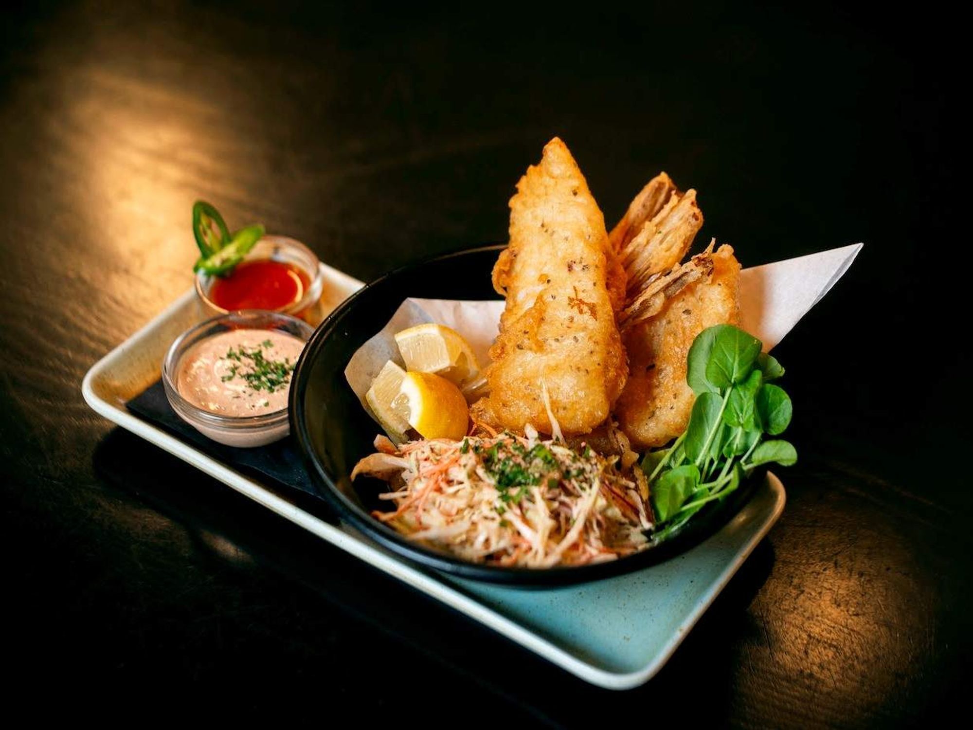 Goldie's cod with cole slaw