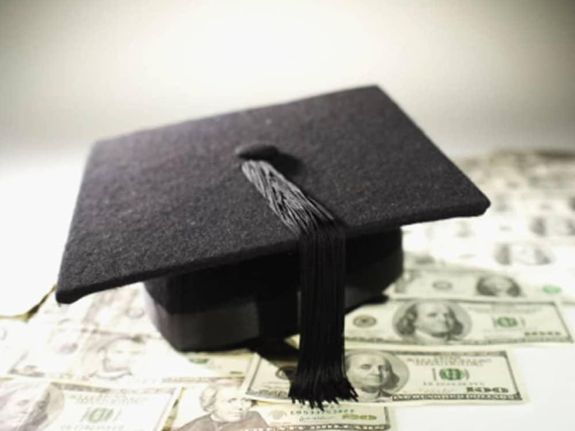 graduation cap, money, college