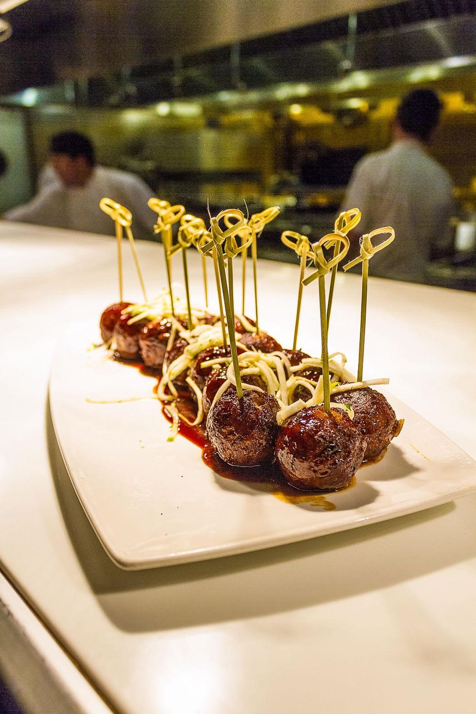 Grilled lamb meatball lollipops at Dish Restaurant & Lounge in Dallas