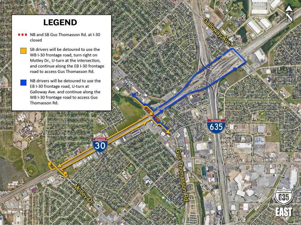 Gus Thomasson Road closure map