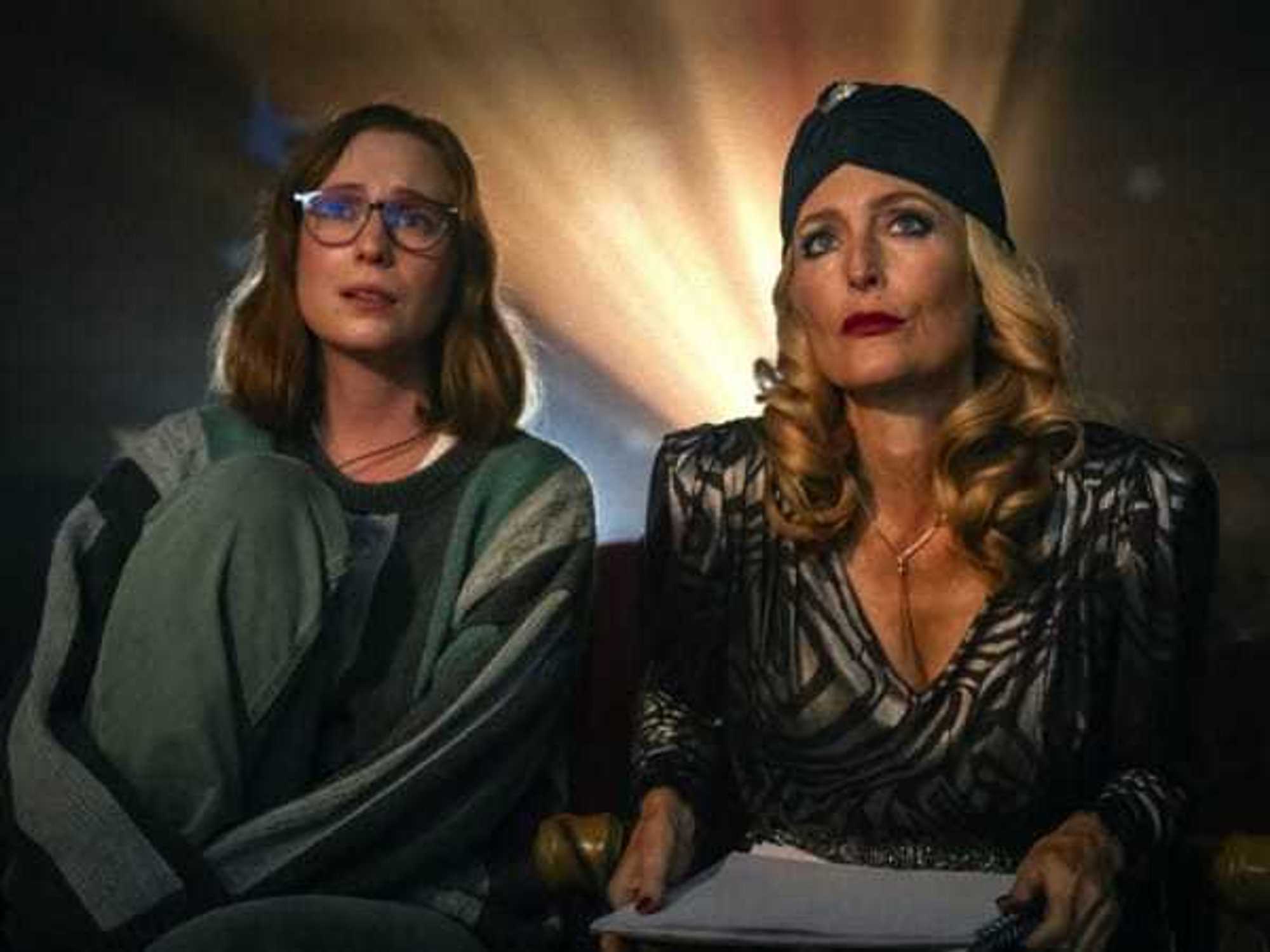 Hannah Einbinder and Gillian Anderson in Teenage Sex and Death at Camp Miasma