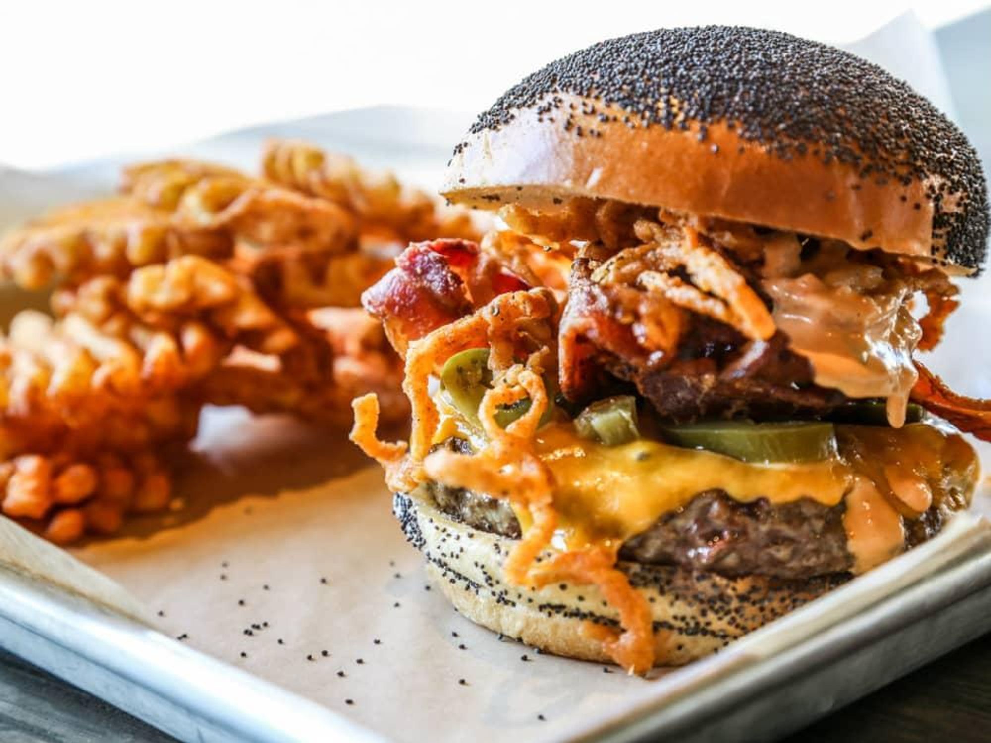 Happiest Hour burger and fries