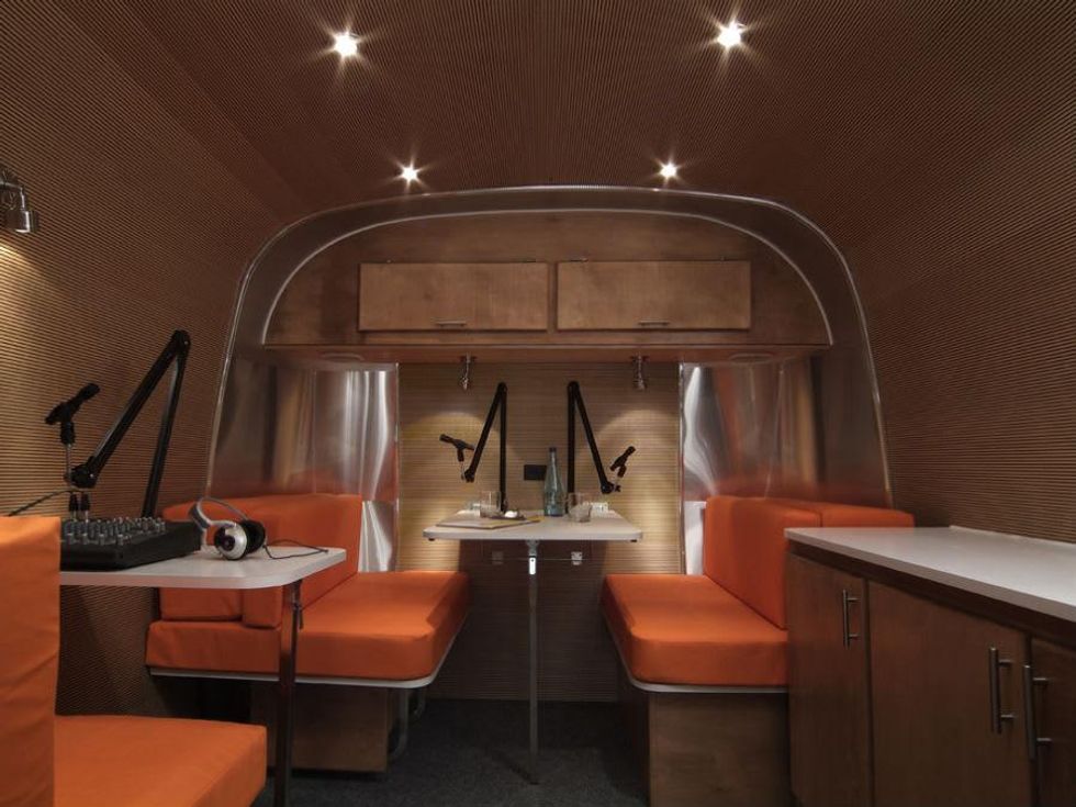 Interior of StoryCorps MobileBooth trailer