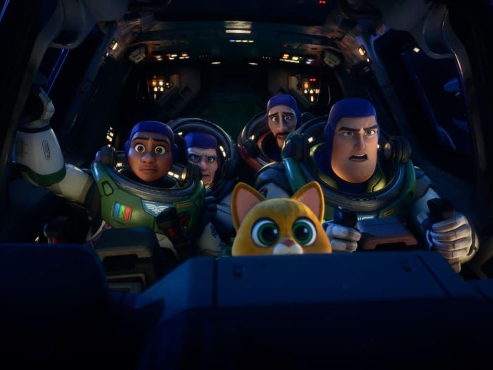 Izzy (Keke Palmer), Darby (Dale Soules), Mo (Taiki Waititi), Sox (Peter Sohn, and Buzz (Chris Evans) in Lightyear