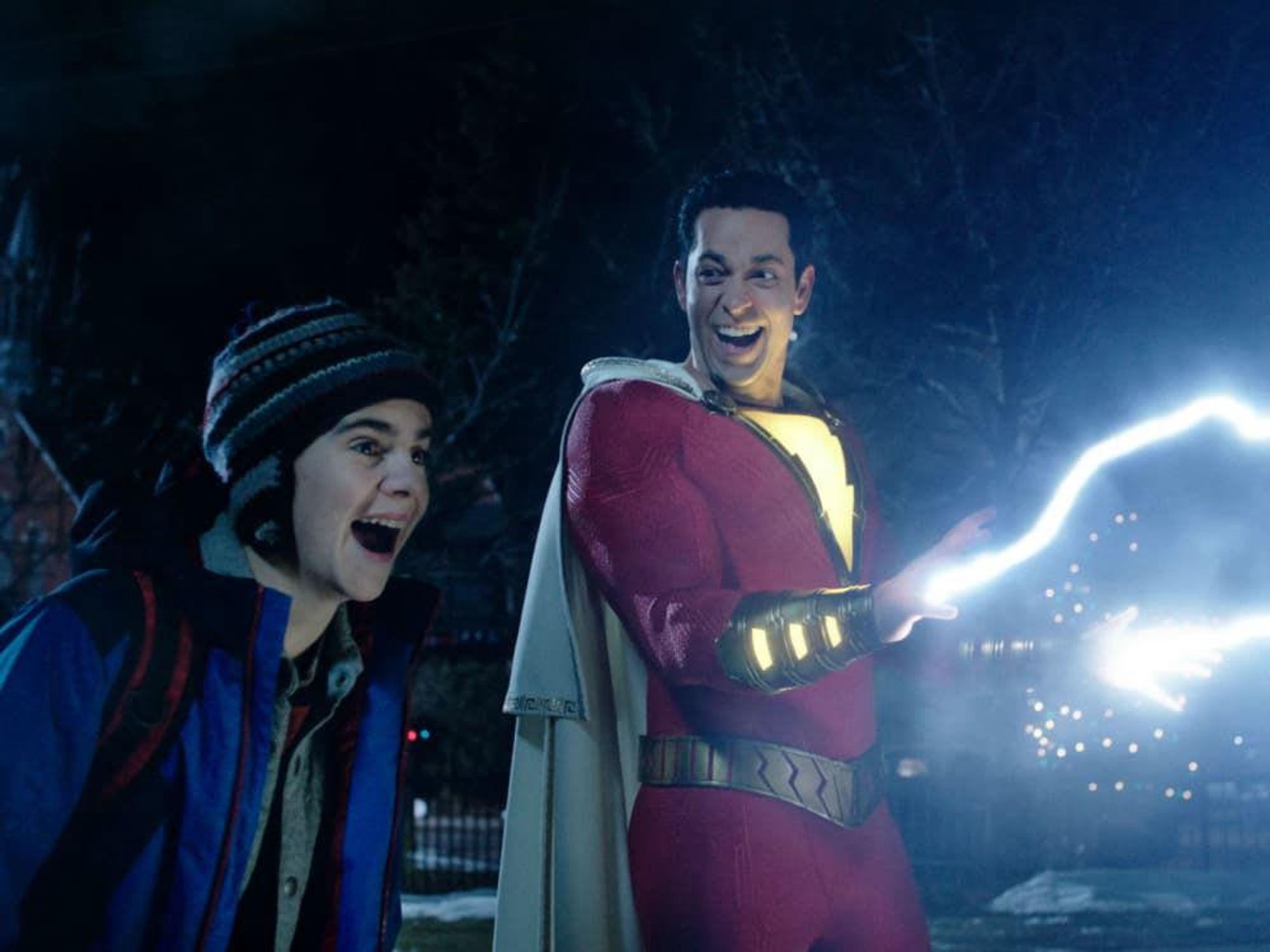 Jack Dylan Grazer and Zachary Levi in Shazam!