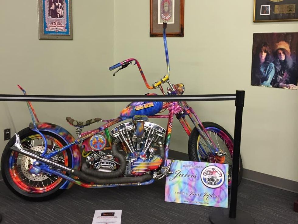 Janis Joplin motor bike at Texas Musicians Museum donated by Rick Fairless of Strokers Dallas