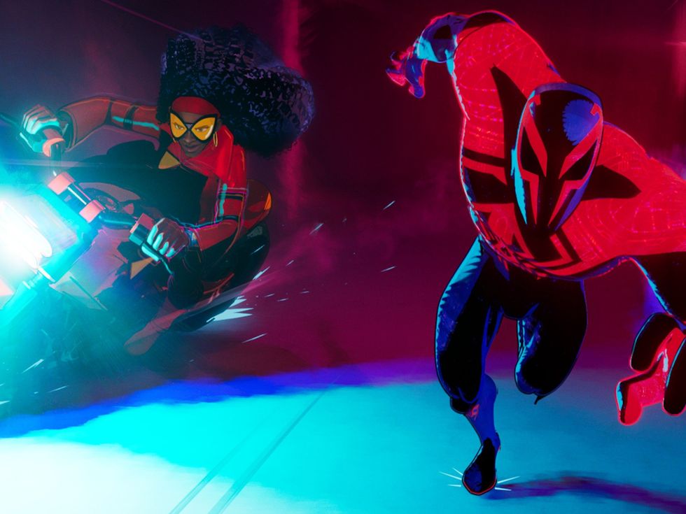 Jessica Drew (Issa Rae) and Miguel O\u2019Hara (Oscar Isaac) in Spider-Man: Across the Spider-Verse