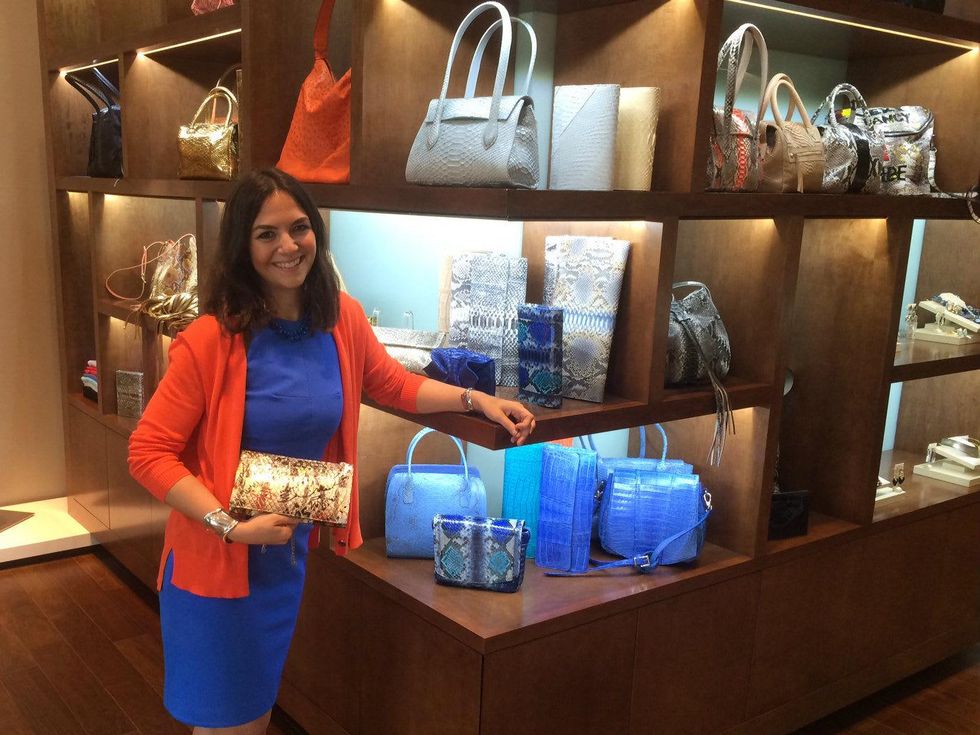 Kate Falchi with colorful handbags at Elizabeth Anthony