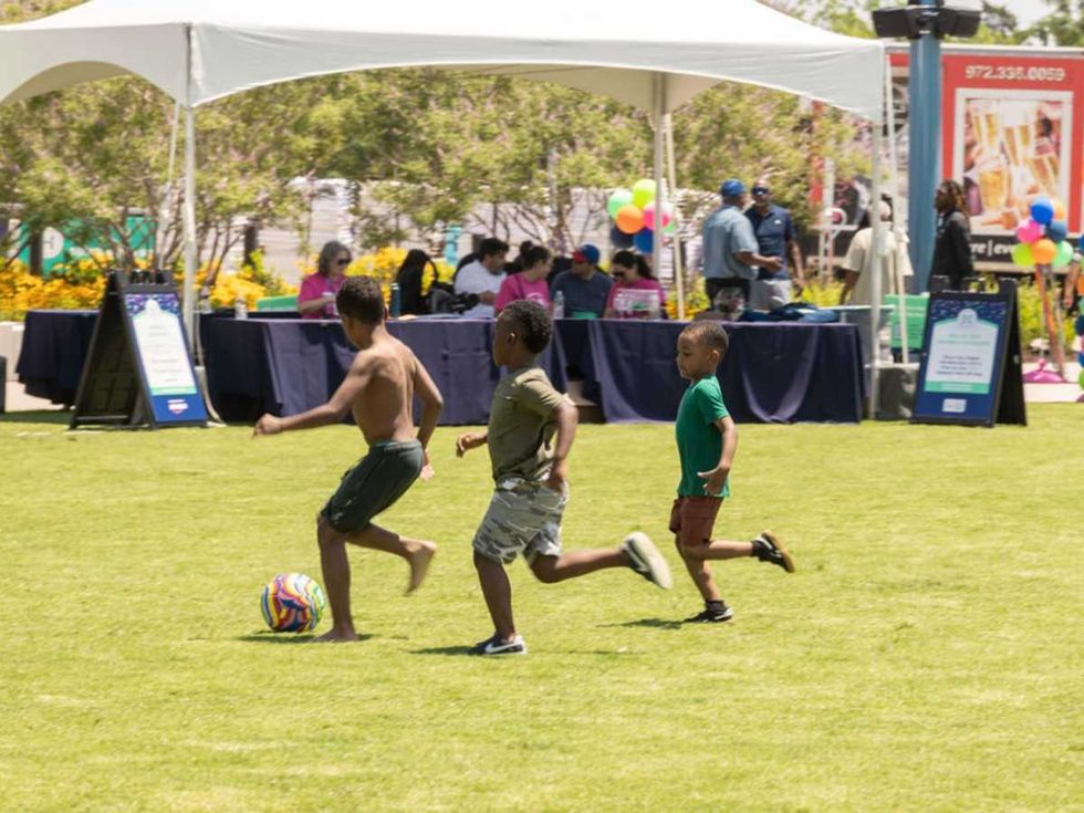 Kids playing soccer at Halperin Park in Dallas