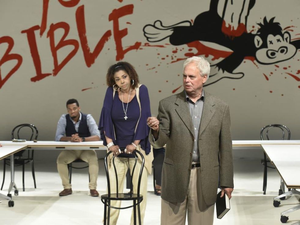 Kieran Connolly, Liz Mikel, and Ace Anderson in Dallas Theater Center's Inherit the Wind