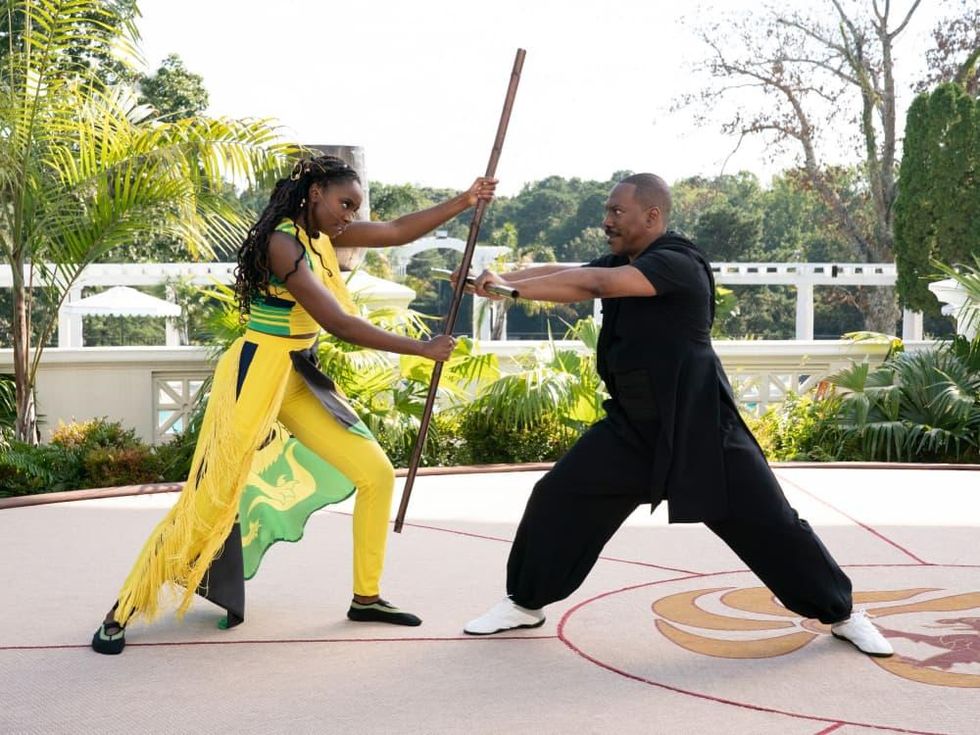 Kiki Layne and Eddie Murphy in Coming 2 America