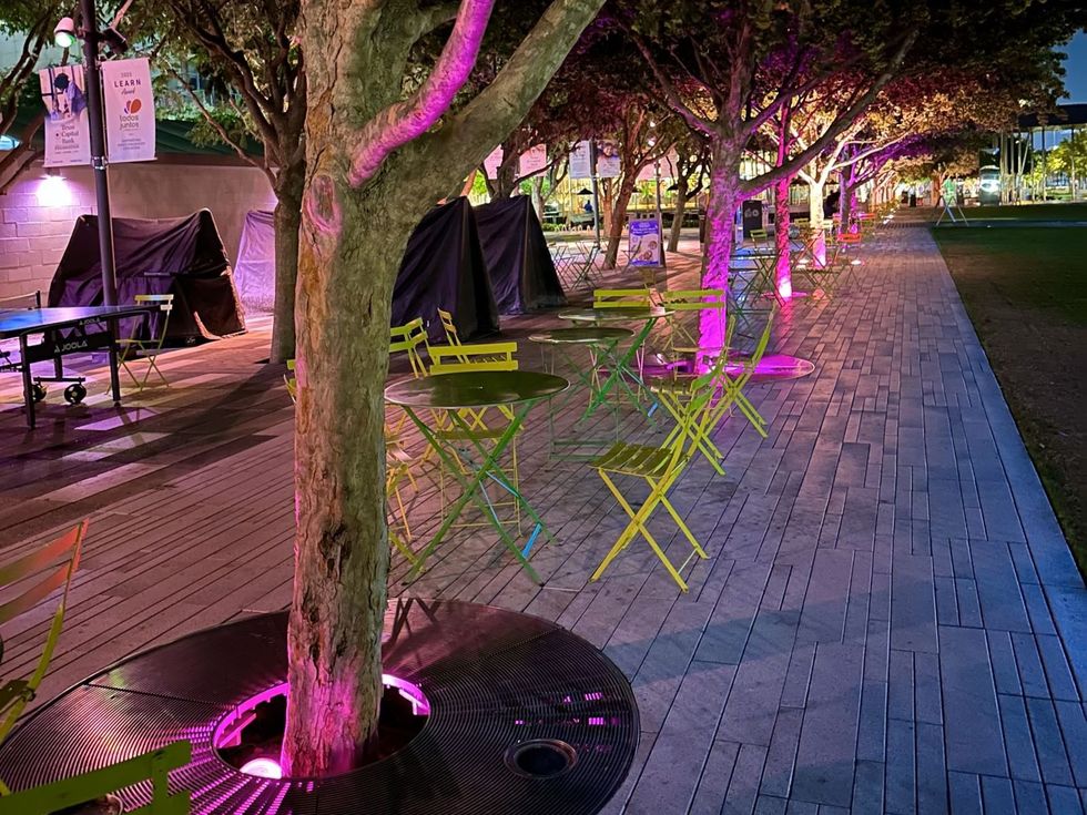 Klyde Warren Park Barbie pink trees