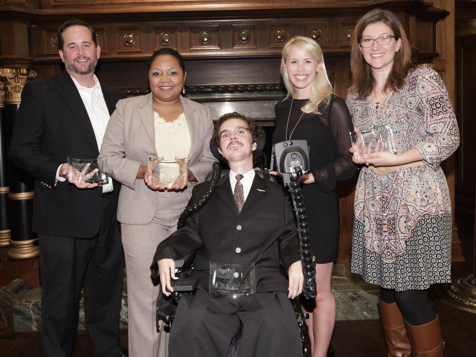 l-r Dustin Marshall, winner Sherrelle Evans, Kent Harraid, Katie Norris & Alice Laussade, Good Works Under 40