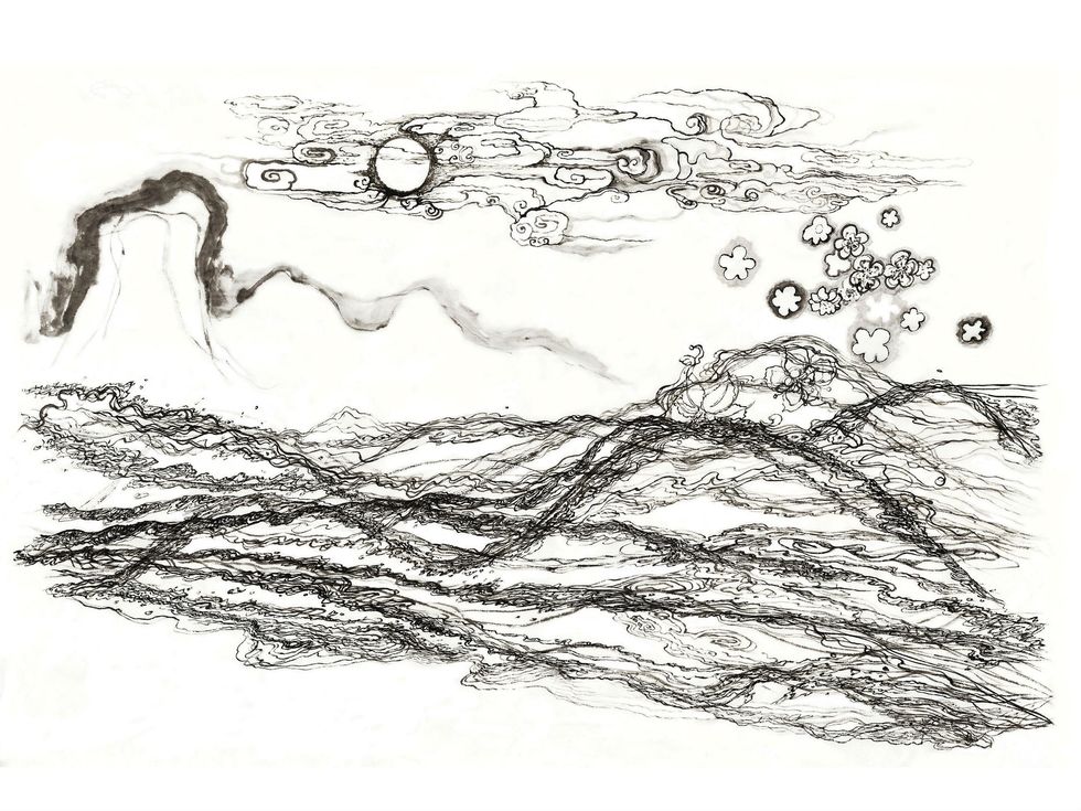 Lily Honglei Chinese ink painting on rice paper