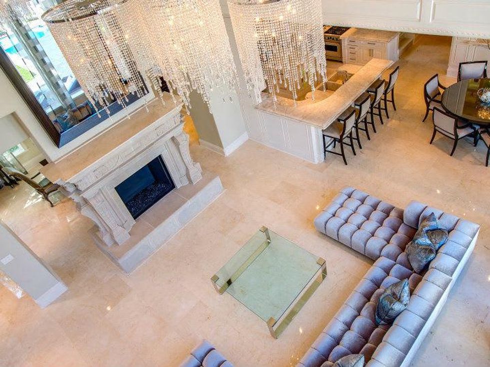 Living room aerial shot at 9625 Preston Rd. in Dallas
