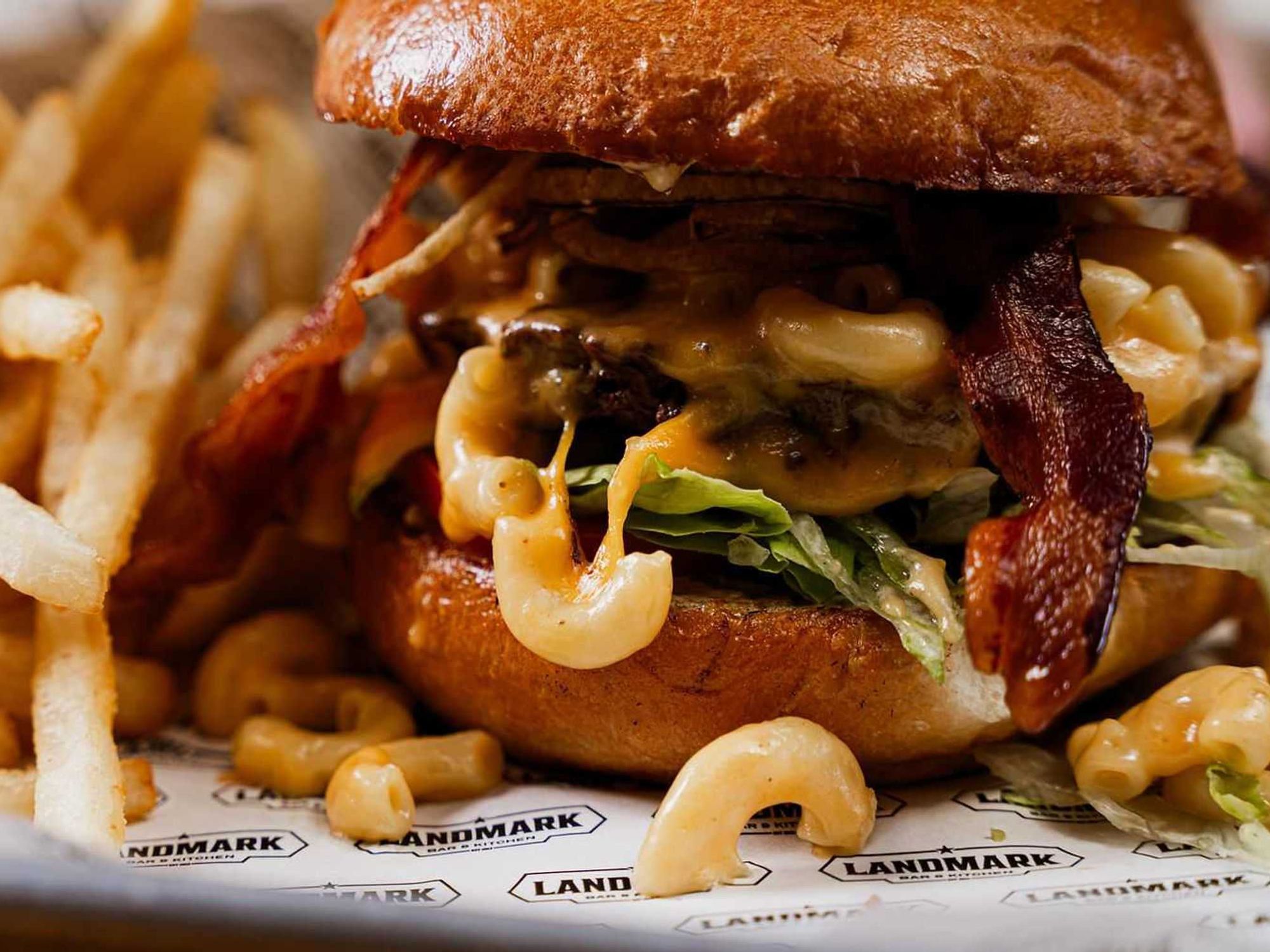 Mac & cheese burger at the Landmark