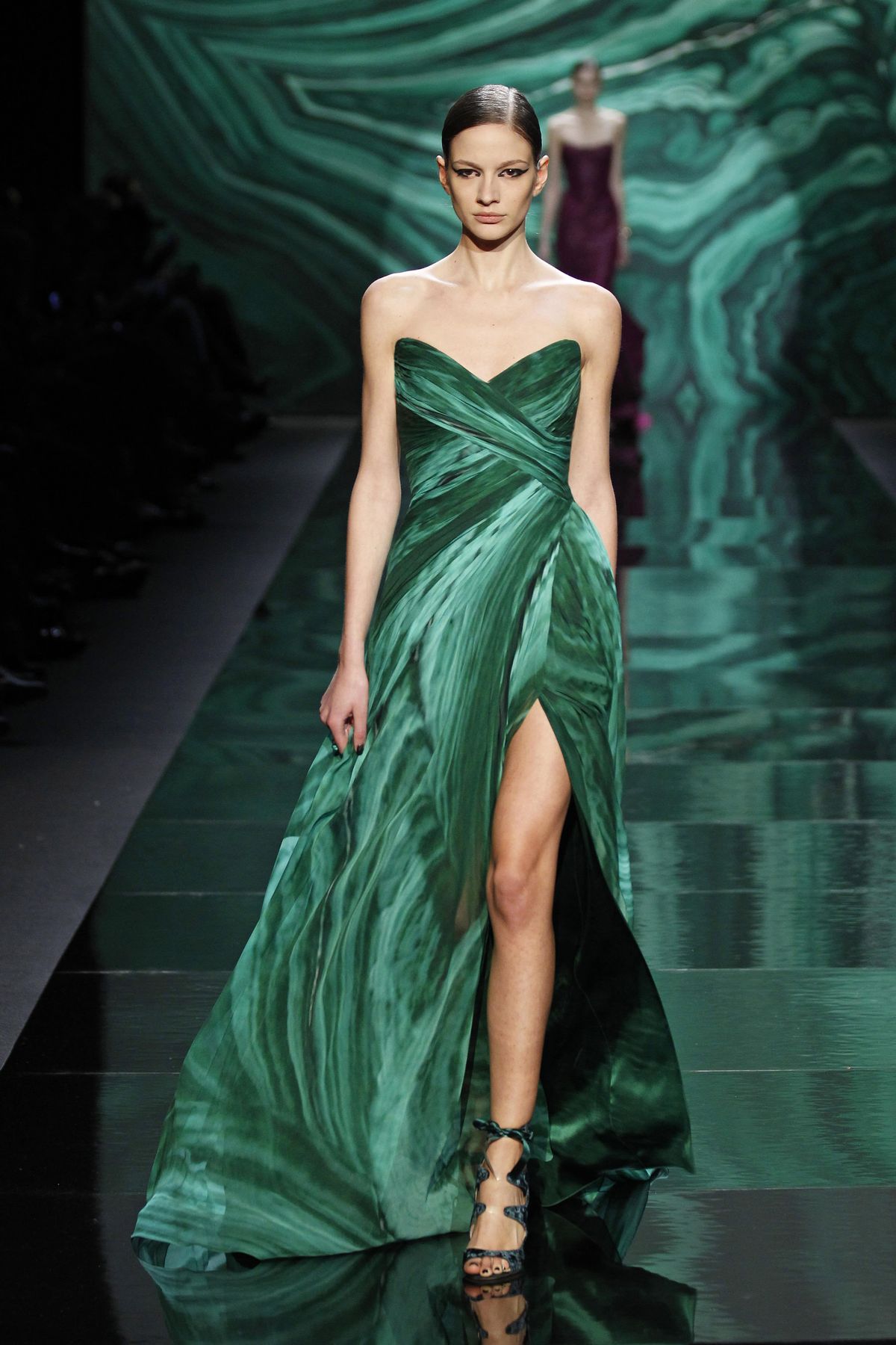 slim fit dress slacks L'agence Akiya Satin Tank Top Dress in Malachite Green
