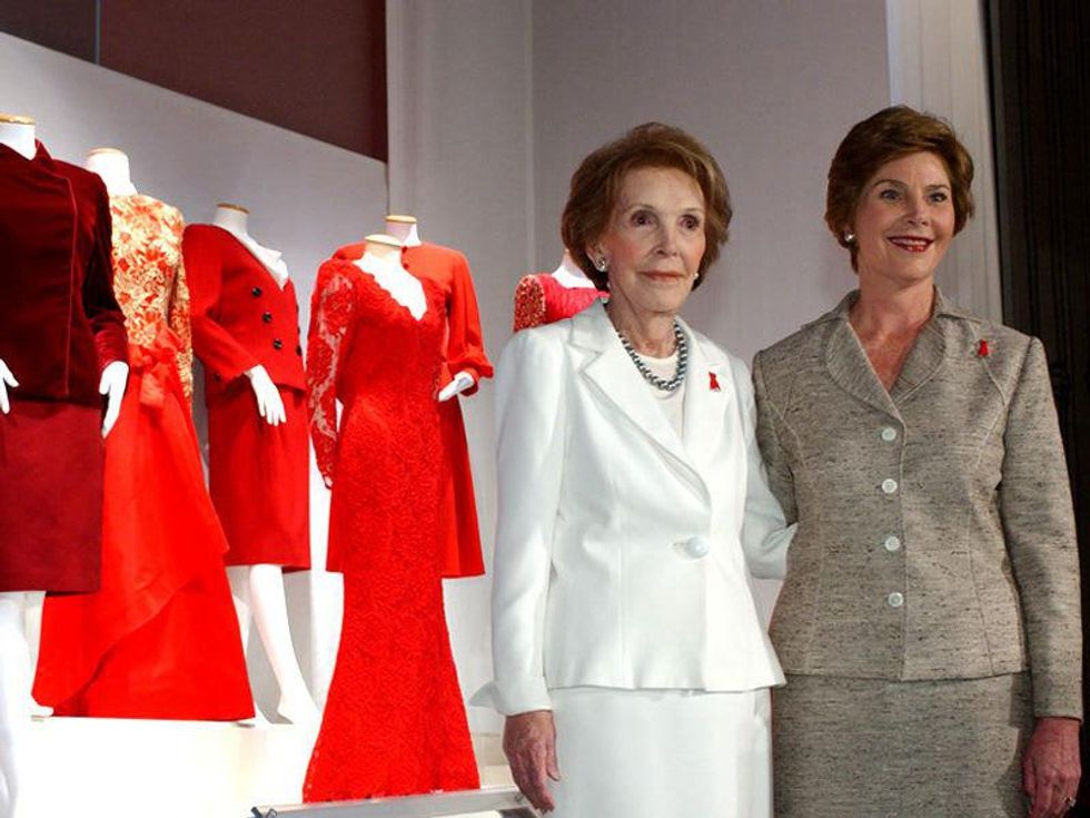 Nancy Reagan and Laura Bush with Oscar de la Renta dresses