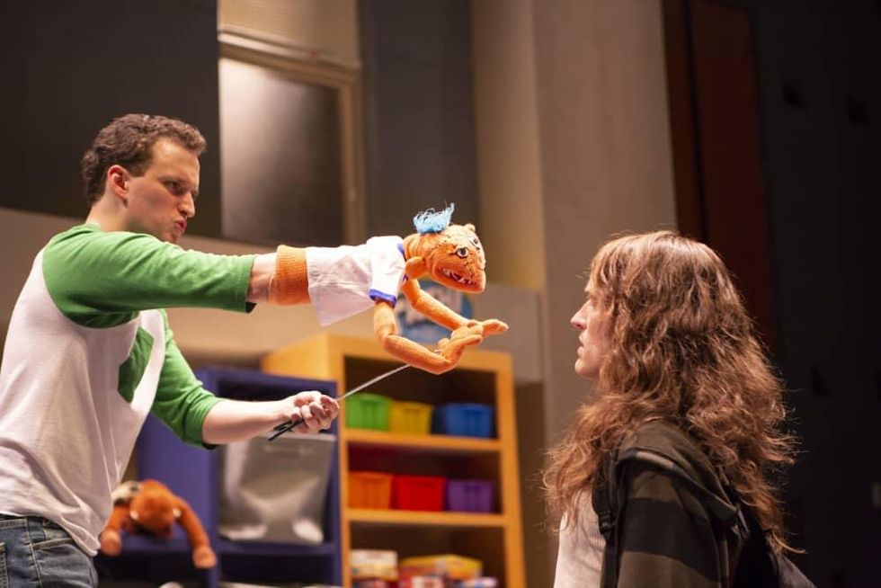 Parker Gray and Garret Storms in Hand To God at WaterTower Theatre