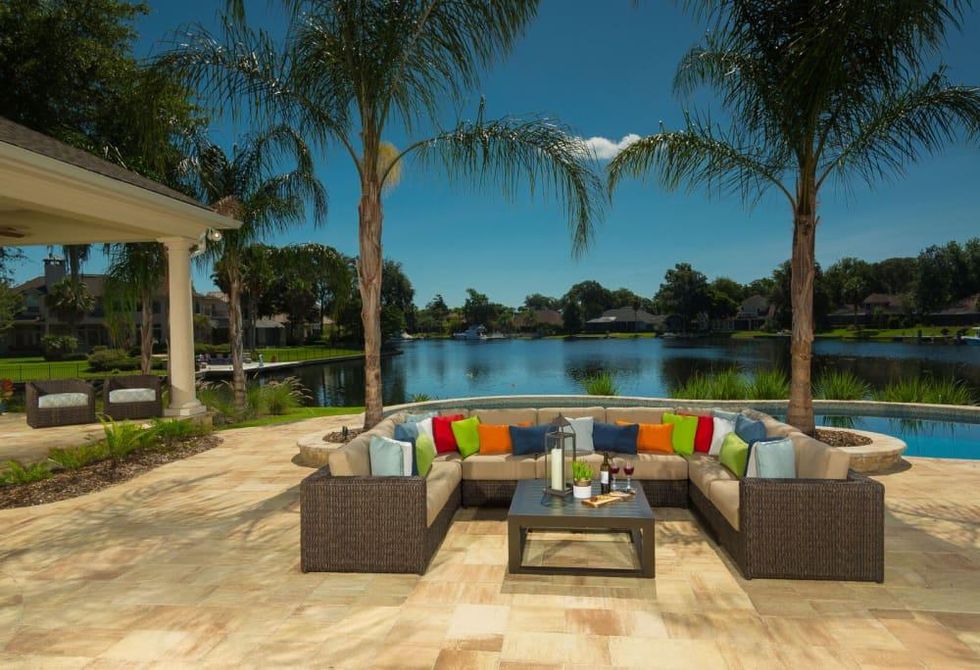 Patio furniture outside by pool