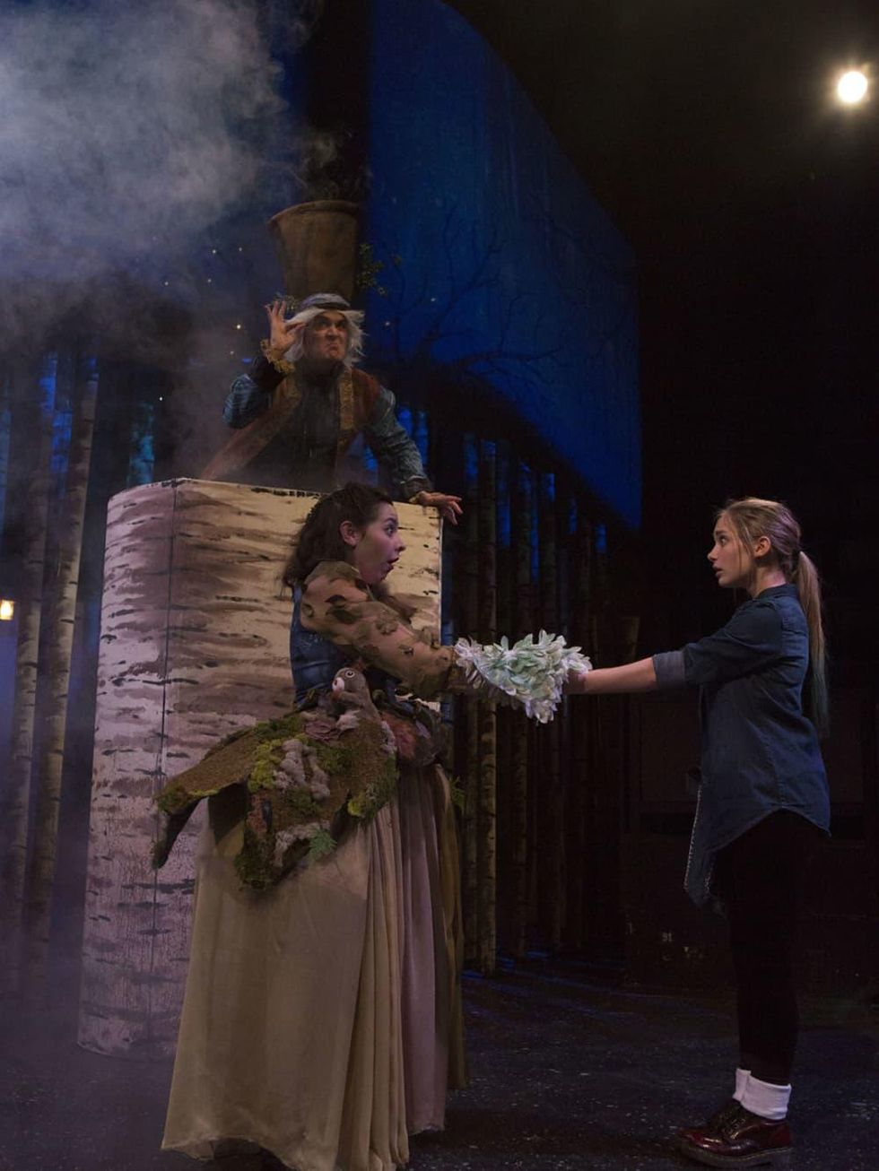 Paul T. Taylor (top), Marti Etheridge, and Sara Grace Prejean in Theatre Three's Solstice