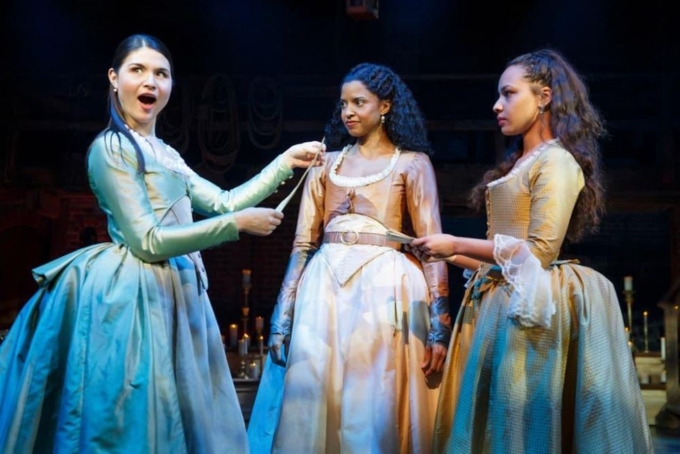Phillipa Soo, Renee Elise Goldsberry, Jasmine Cephas-Jones in Hamilton on Broadway