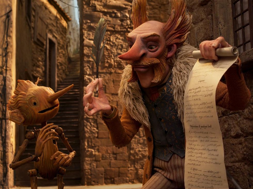 Pinocchio and Count Volpe in Guillermo Del Toro's Pinocchio