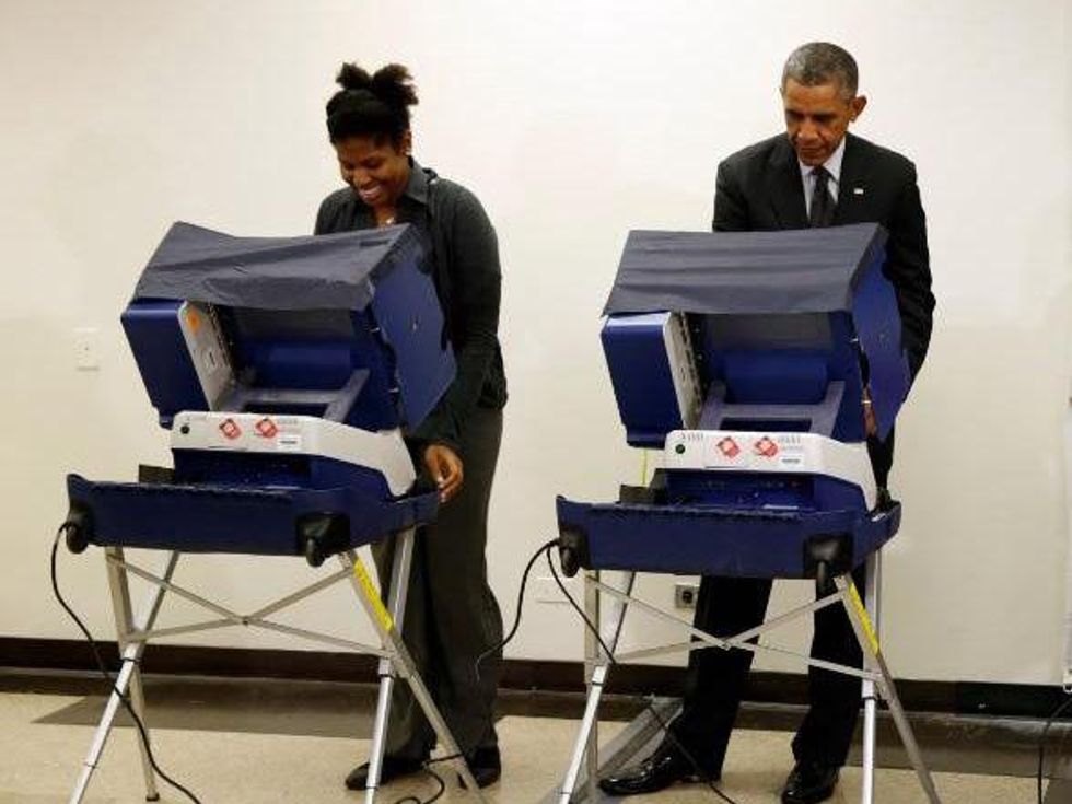 President Obama jokes at early voting