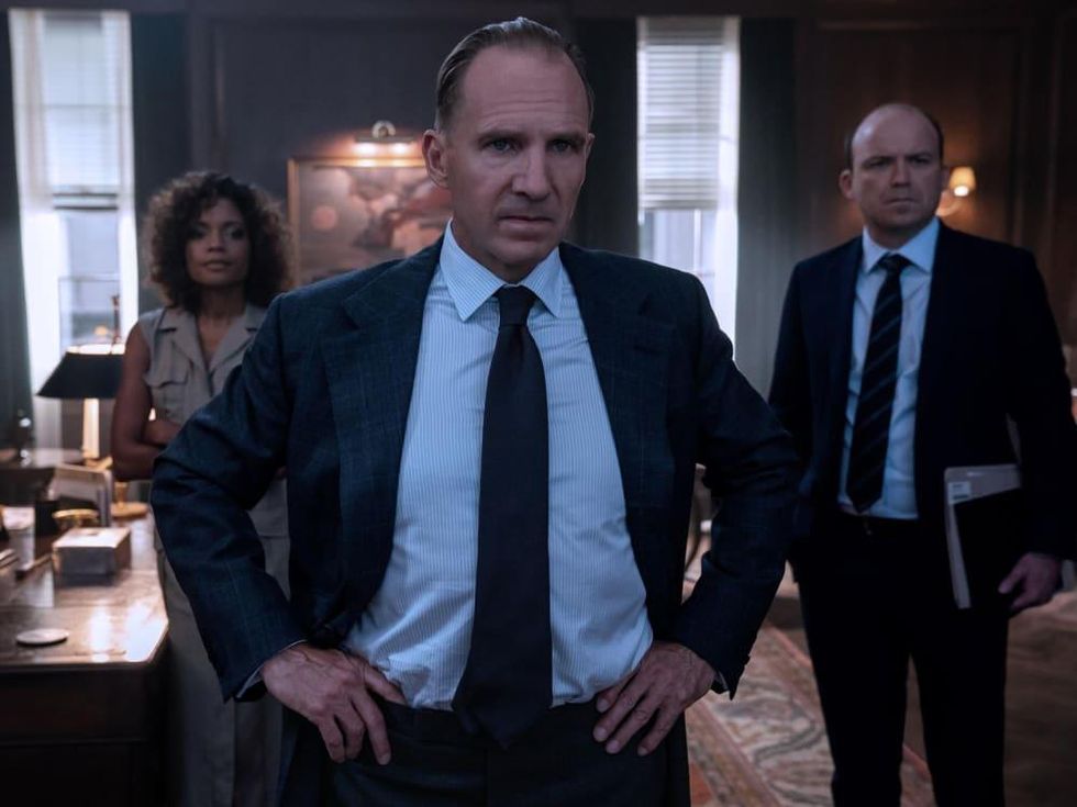 Ralph Fiennes, Naomie Harris, and Rory Kinnear in No Time to Die