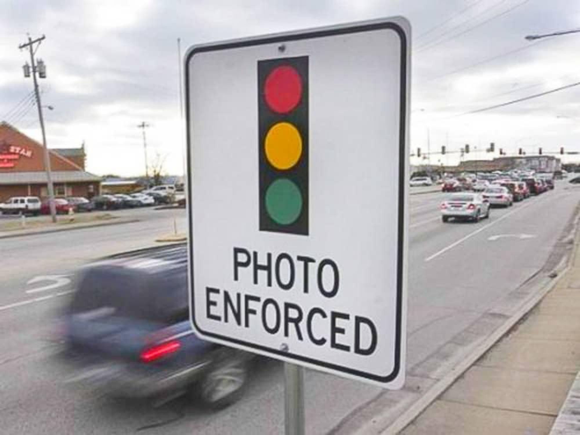 red light camera, photo enforced sign, traffic