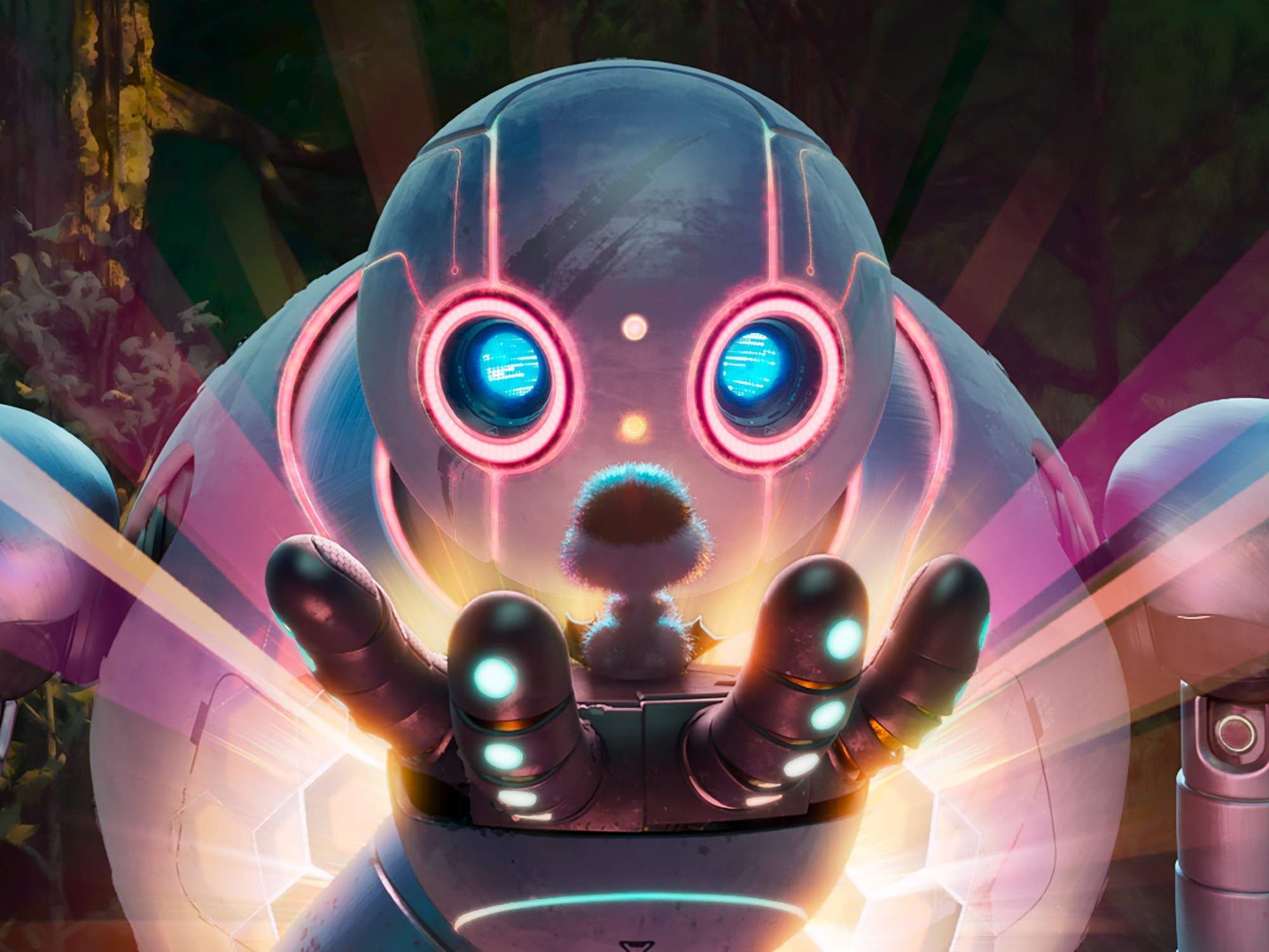 Roz (Lupita N'yongo) and Brightbill (Kit Connor) in The Wild Robot