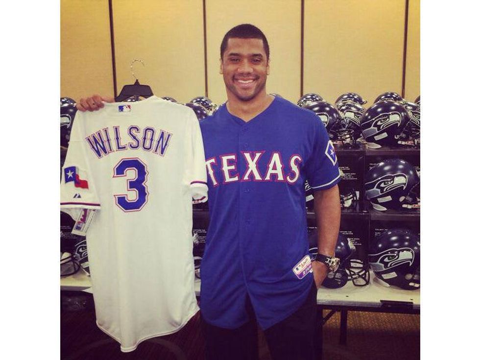 Russell Wilson in a Texas Rangers jersey