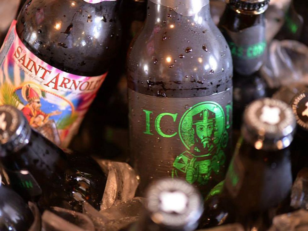 Saint Arnold beer bottles on ice July 2014
