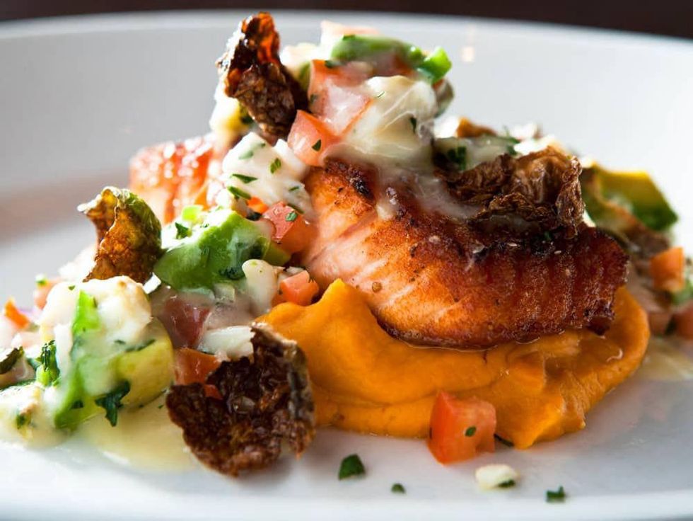 Salmon and vegetables at Dish restaurant in Dallas