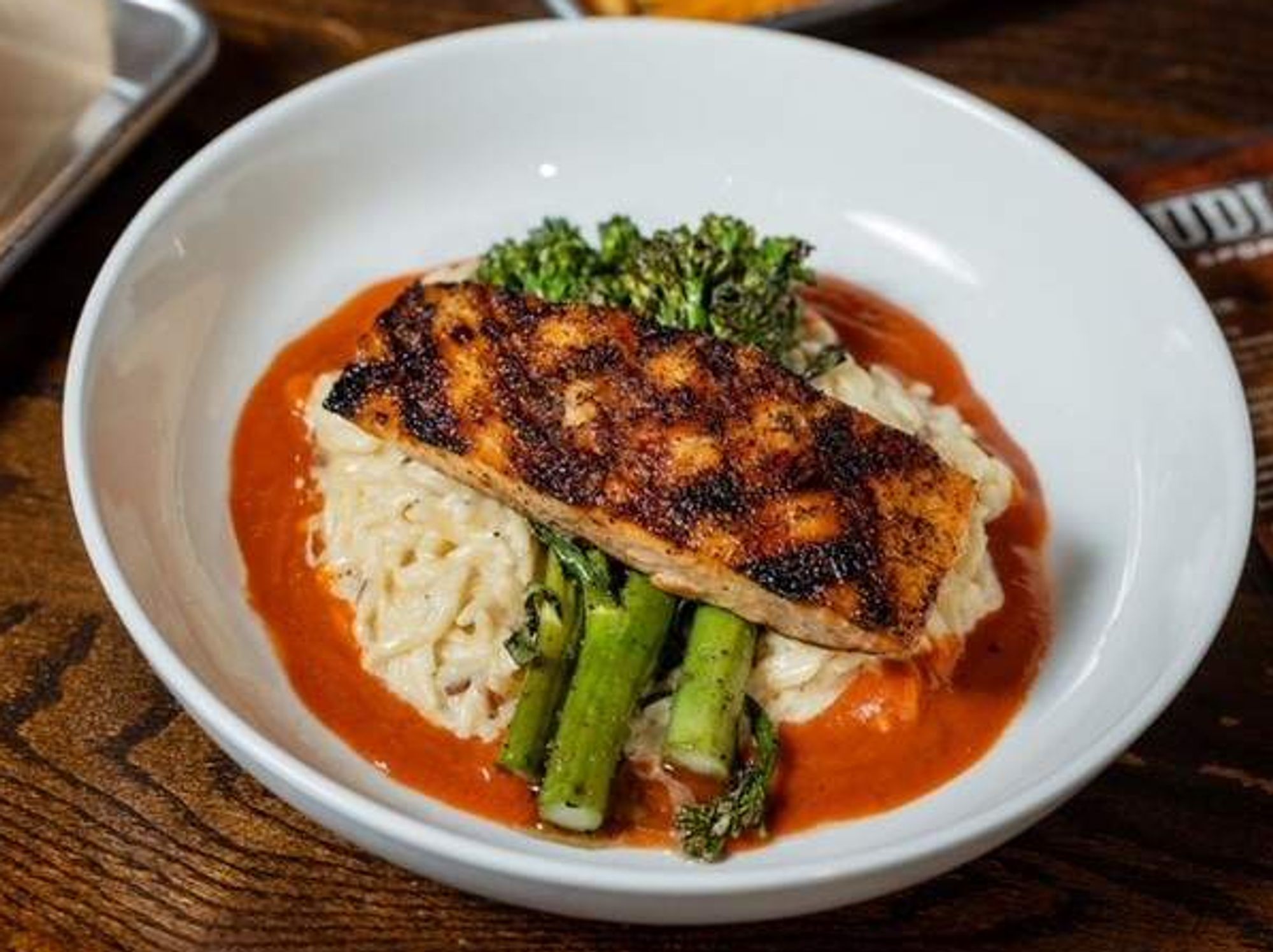 Salmon pasta at Dudley's