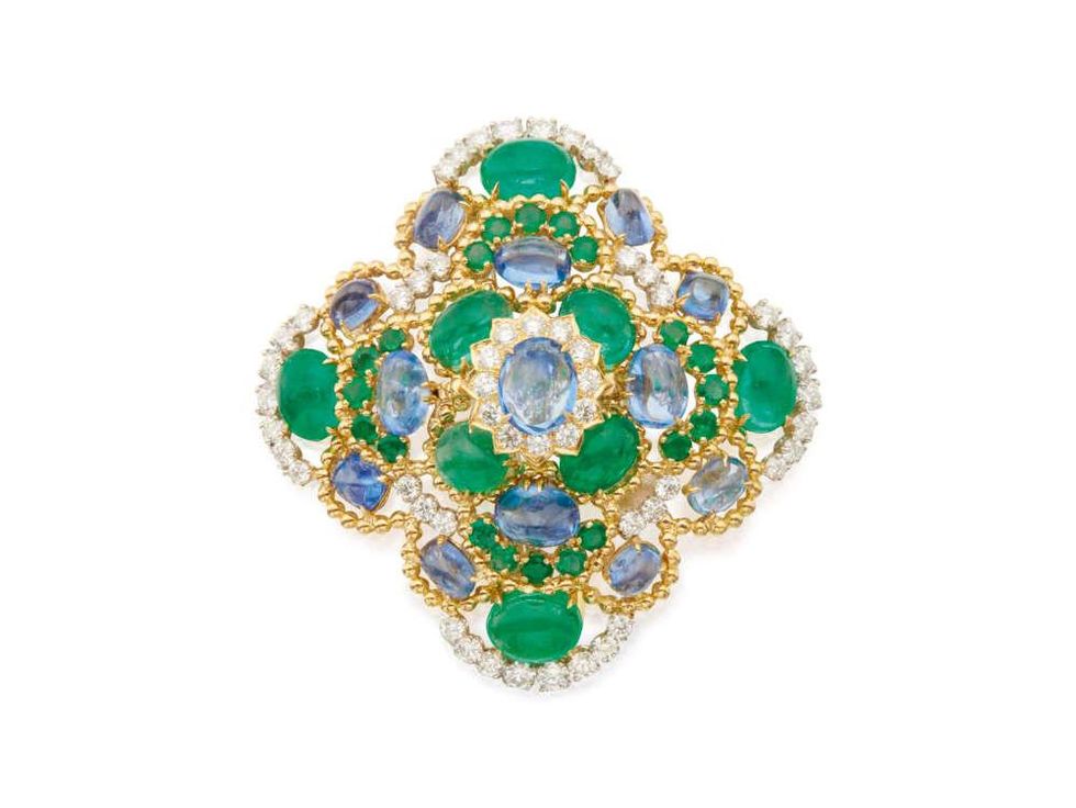 Sapphire, Emerald and Diamond Clip-Brooch, David Webb, Anne Marion