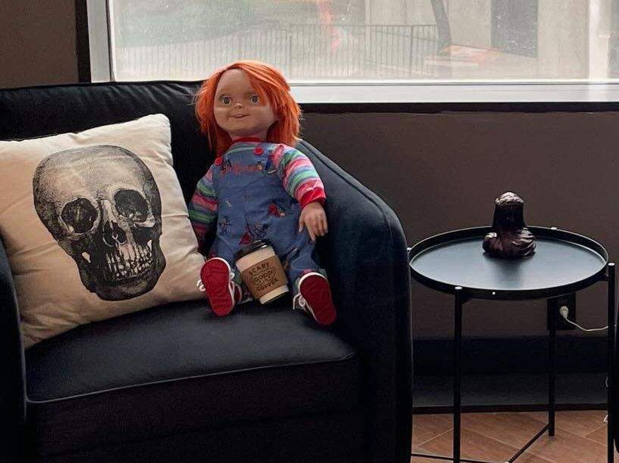 Scary Good Coffee chair Chuckie doll