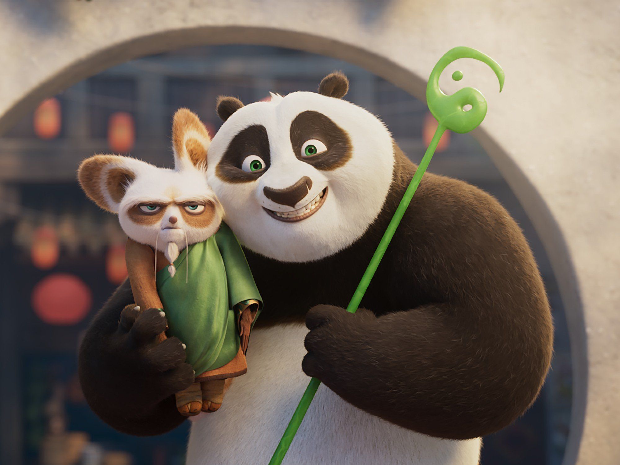 Shifu (Dustin Hoffman) and Po (Jack Black) in Kung Fu Panda 4