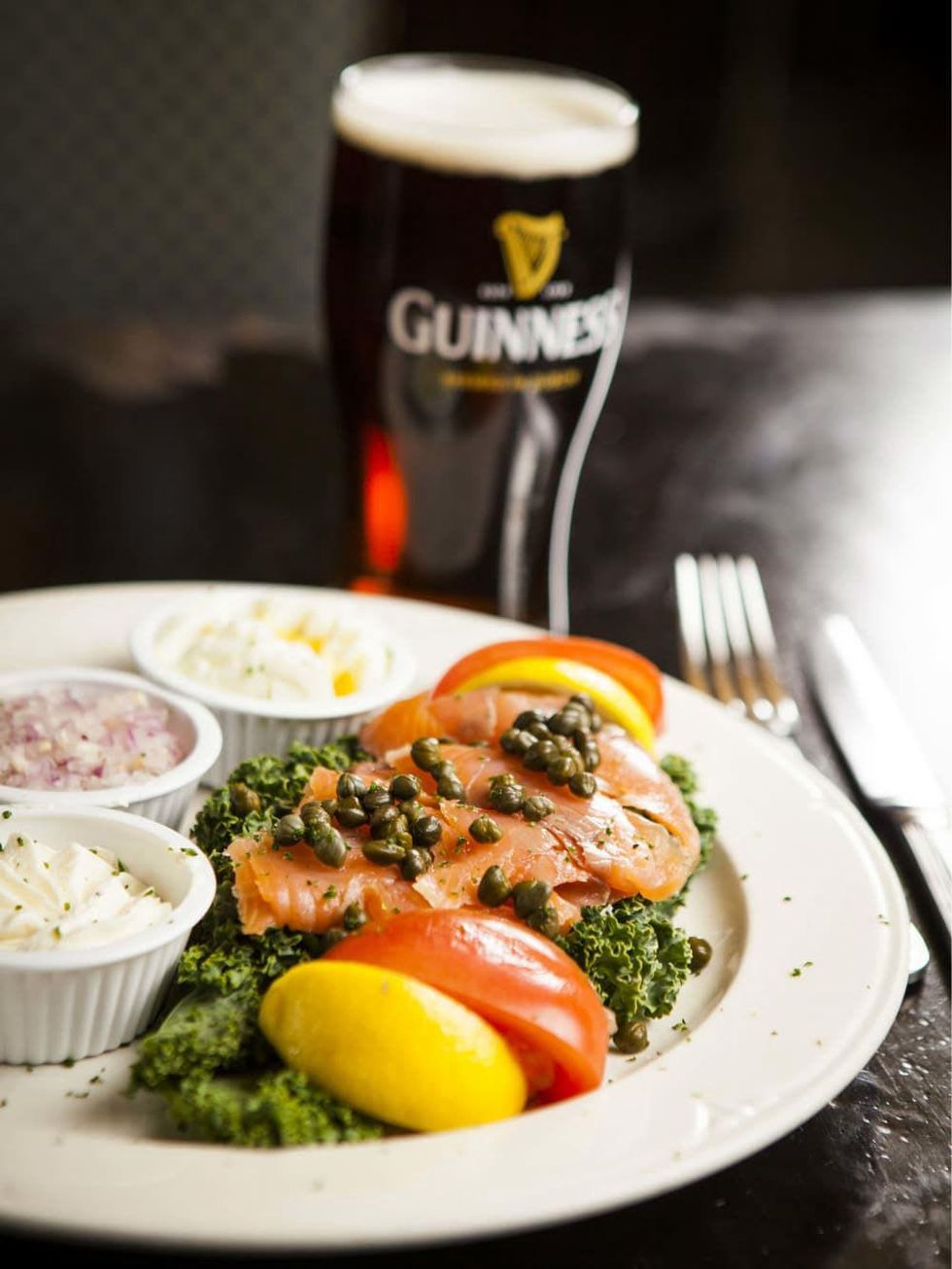 Smoked salmon and Guinness at Trinity Hall Pub in Dallas