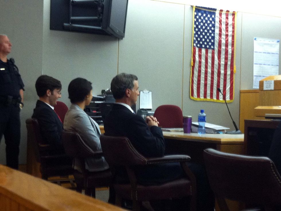 SMU student Donald Cuba sits with his attorneys after the verdict was read in his sexual assault trial