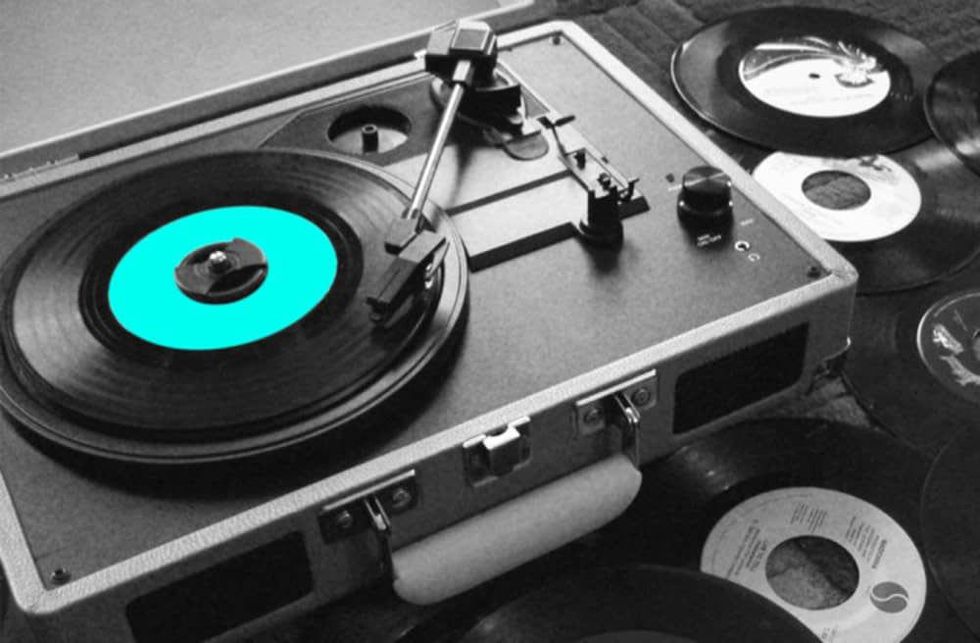 Soundtrack Series turntable with records