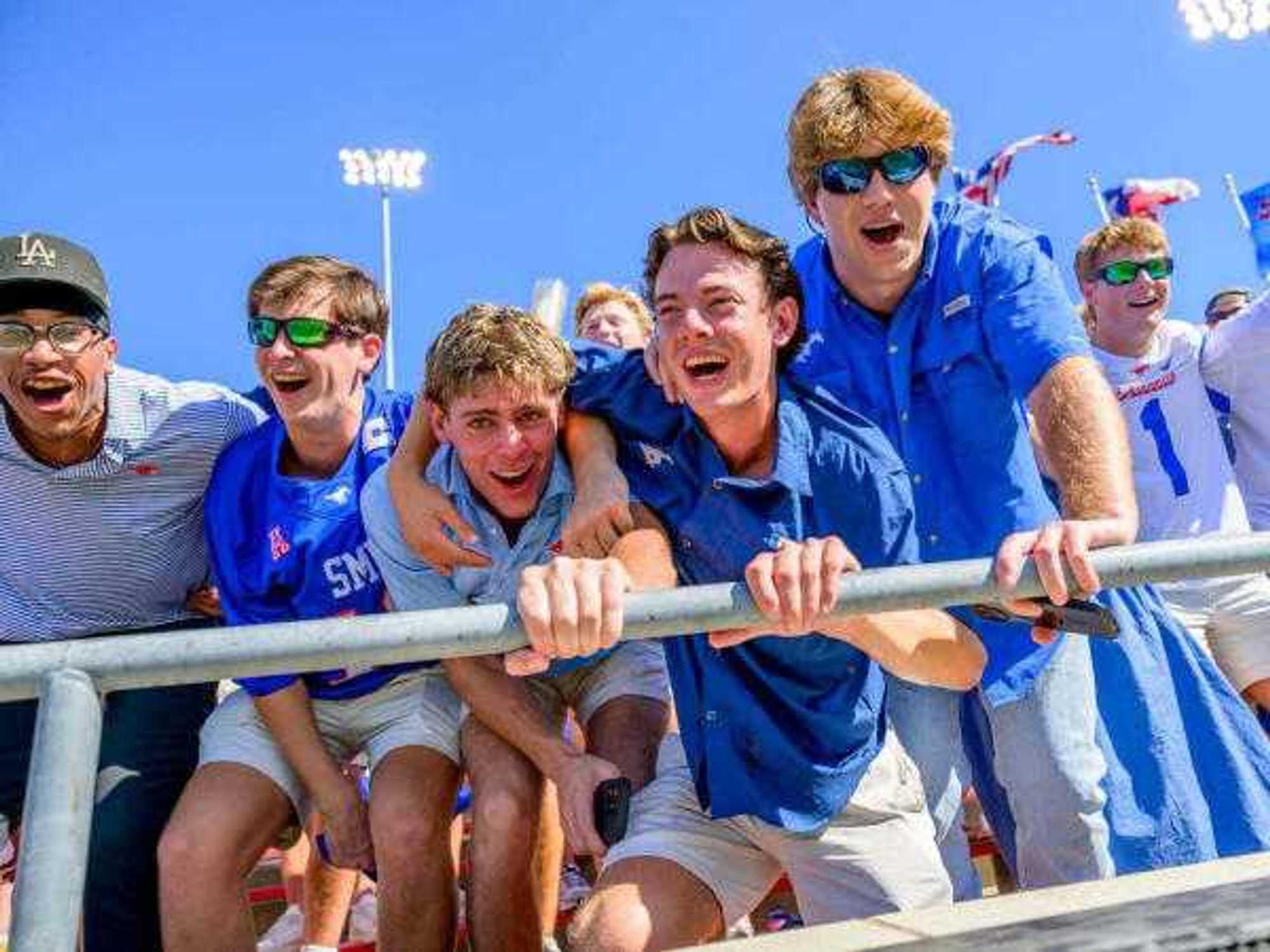 Southern Methodist University students at a football game