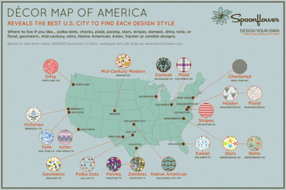 Spoonflower decor map of America