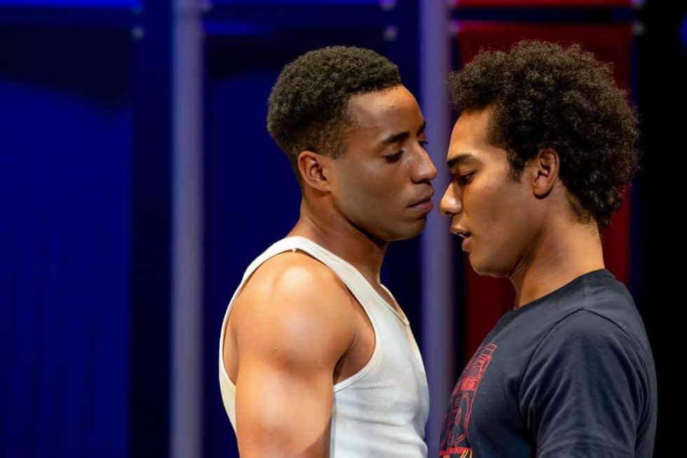 Stanley Andrew Jackson III and Reginald G. Choyce in Stages Repertory Theatre's 2018 production of Swimming While Drowning