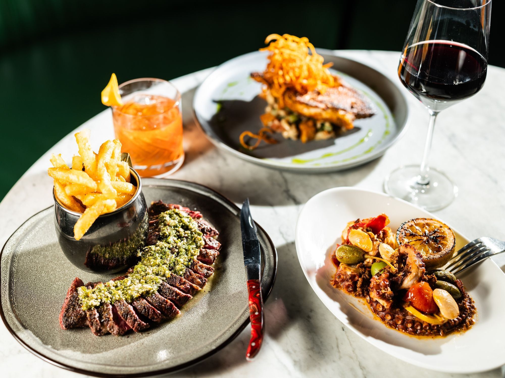 surf and turf with wine