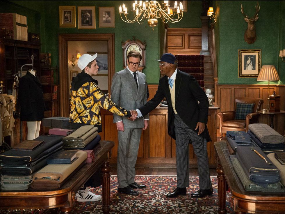 Taron Egerton, Colin Firth and Samuel L. Jackson in Kingsman: The Secret Service