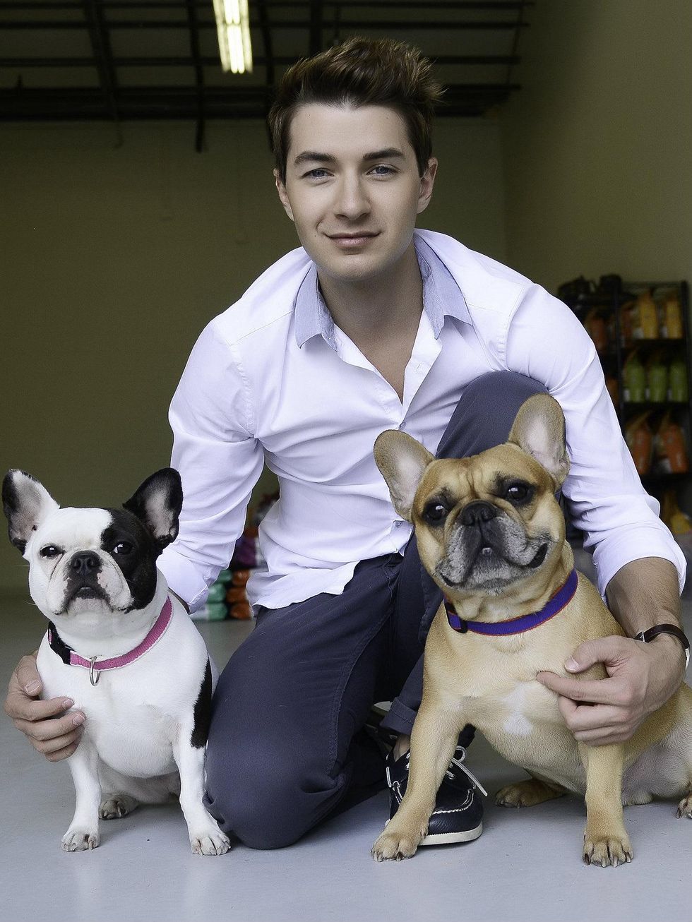 Taylor Garrett and his French bulldogs