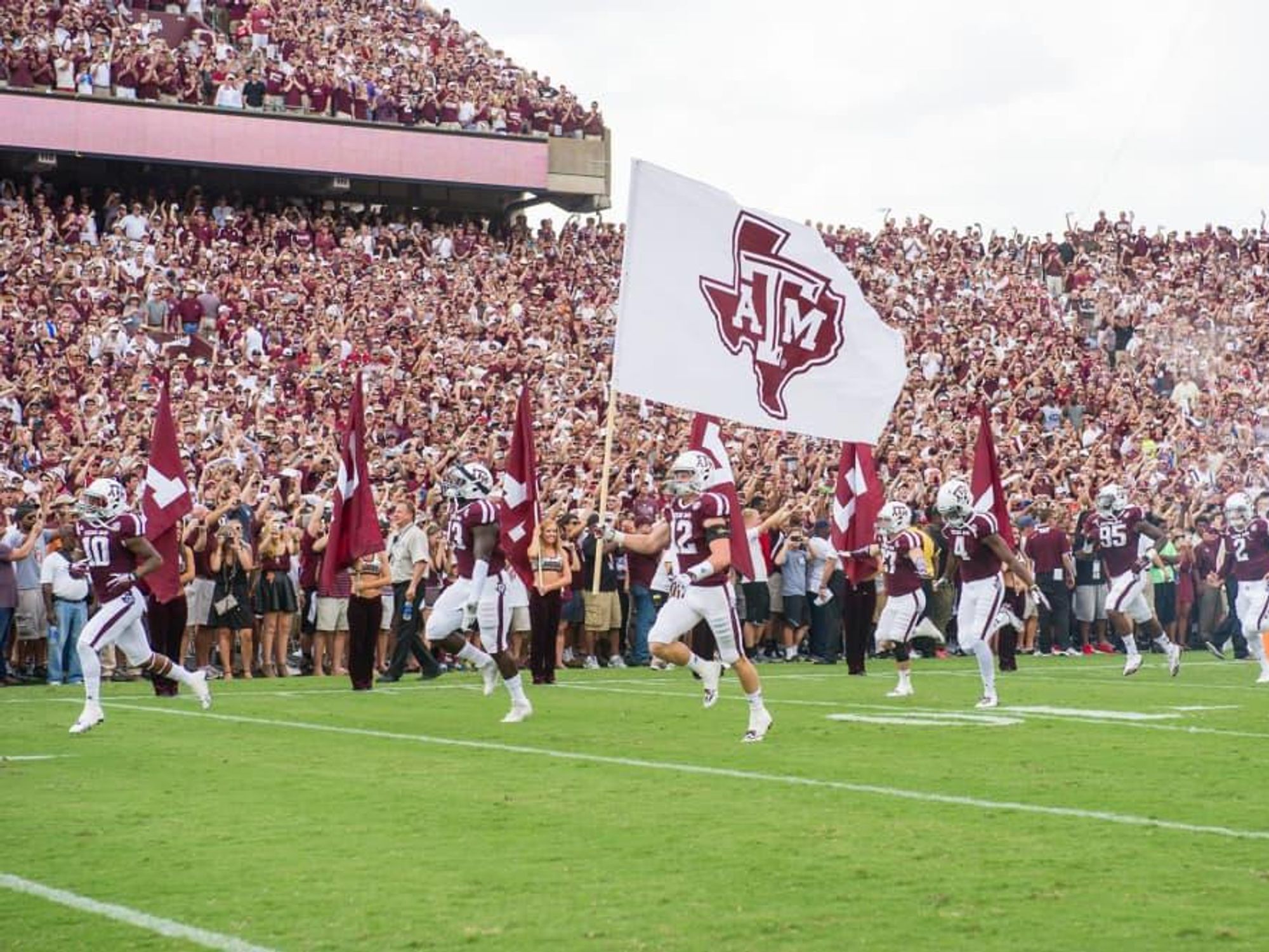 Texas A&M football game field team flag