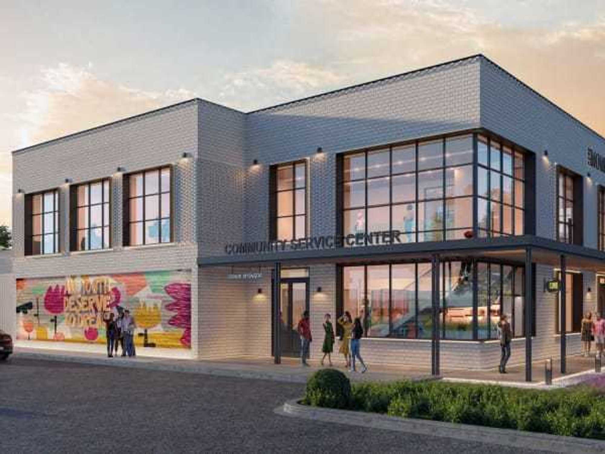 The exterior of the new two-story Cafe Momentum flagship center in East Dallas.